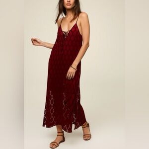 Band of the Free Lila Lace-Up Front Midi Slip Dress – Merlot/Burgundy Slit Dress